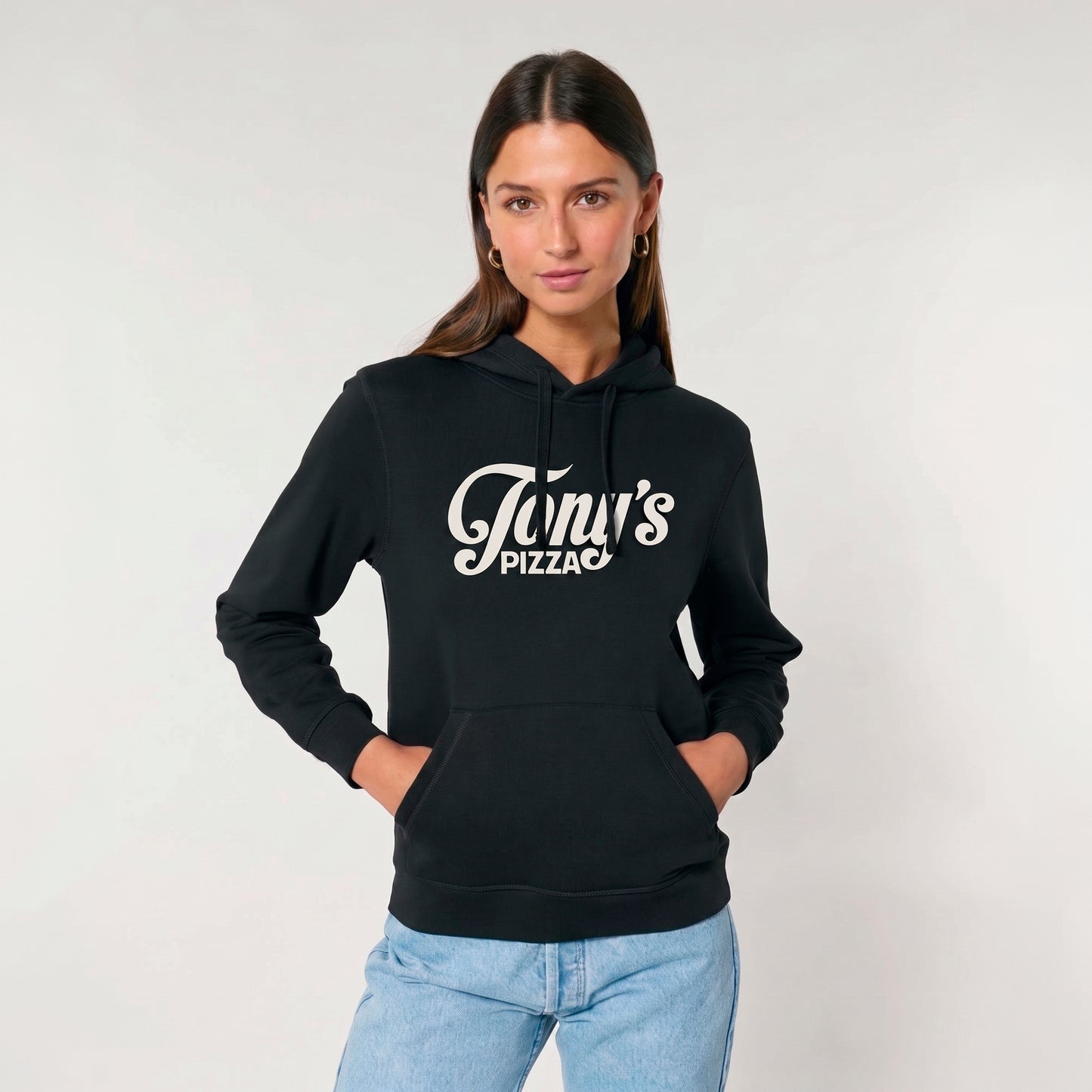 Tony's Pizza Hoodie large logo | Svart