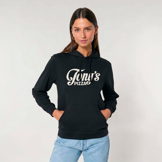 Tony's Pizza Hoodie large logo | Svart